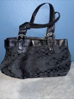 Vintage Y2K Coach Black Signature Jacquard Tote